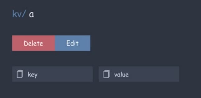 The view screen on the key value v1 screen with delete and edit buttons.